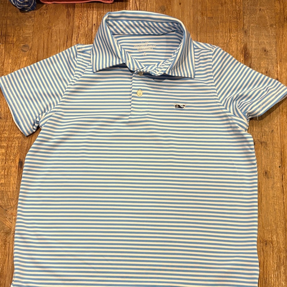 Vineyard Vines Light Blue and White Striped Kids Polo